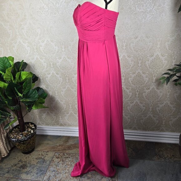 David's Bridal Size 4 Strapless Pink Floor Length Gown Pleated Top Flowy Skirt - Picture 5 of 12